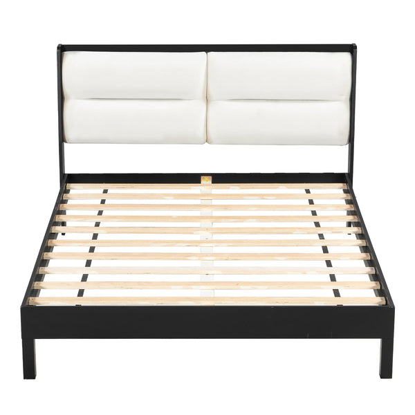 English Elm Solid Wood Queen Platform Bed Velvet Tufted Headboard Architectural Slat Design Black N7090000742B
