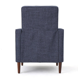 English Elm Christopher Knight Home® - Fabric Recliner Chair Mid-Century Modern Pushback Single Sofa with Tufted Cushion, Birch Legs, Cozy Comfort Dark Blue 60741.00DBL
