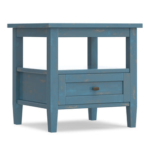 English Elm Warm Shaker Solid Wood End Table Distressed Blue Coastal Finish Bronze Hardware B136P420274