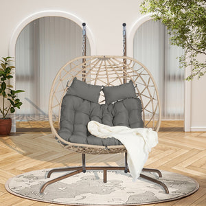 English Elm Double Hanging Wicker Egg Chair with Iron Stand Outdoor Uv Resistant 600 Lb Patio Swing W874P270566