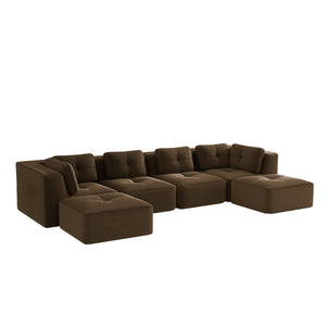 English Elm Modern Corduroy Modular Sectional with Tufted Cushions Two Ottomans Living Room Brown W714S01812