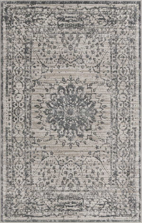 Unique Loom Aberdeen Derbyshire Machine Made Medallion Rug Gray, Navy Blue 5' 1" x 8' 0"
