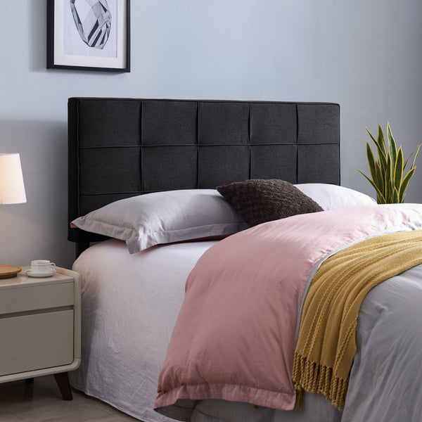 English Elm Christopher Knight Home® - Queen Tufted Linen Headboard with Piped Edges, Adjustable Height 48.5–53", Modern Waffle Stitch Plush Black 66868.00BLK