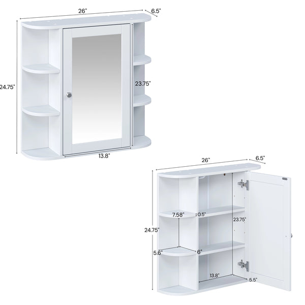 English Elm Bathroom Wall Cabinet with Mirror Door Open Shelving and Adjustable Interior Storage White N817P375228W