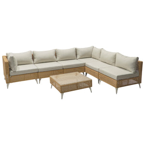English Elm K&k 7 Piece Outdoor Modular Sectional Wicker Sofa Set with Tempered Glass Coffee Table Beige,Orange N707S000011Z