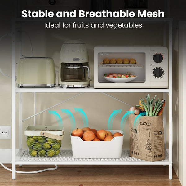 English Elm Large Five Tier Industrial Bakers Rack with Built in Outlets Microwave Stand Kitchen Organizer White T3623P431209