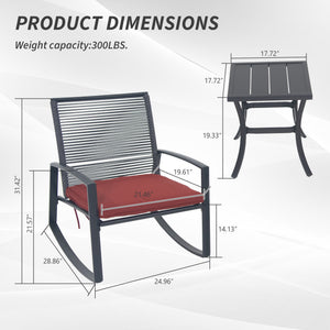 English Elm 2-person Weatherproof Outdoor Bistro Rocking Set with Table, Rust-Proof Metal, Removable Cushions Red W1859P359813