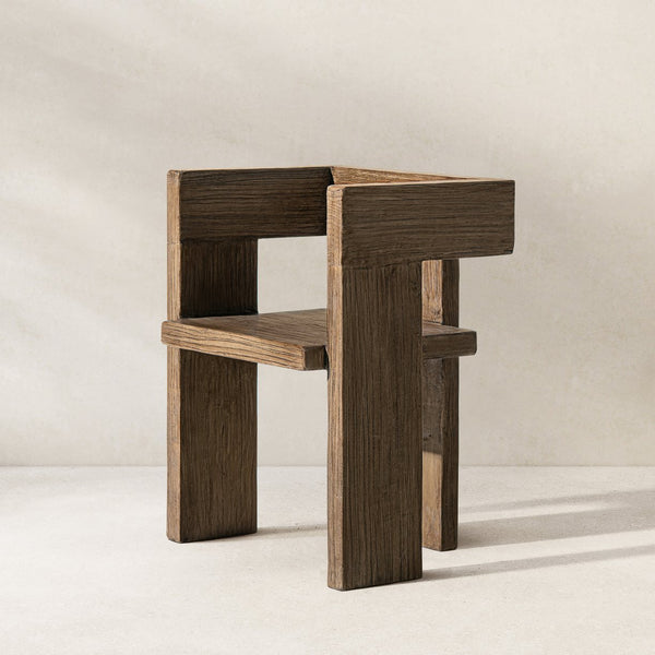 English Elm Avenel Reclaimed Elm Sculptural Accent Chair Wabi-sabi Solid Wood Architectural Statement Brown B2719P474444