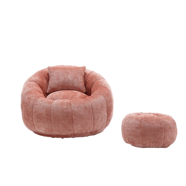 English Elm UNITED Cloud-Luxe Chenille Memory Foam Bean Bag Chair with Ottoman and Pillow for Ultimate Comfort Pink W1568P361686