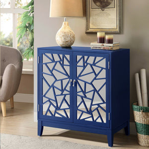 English Elm Breckenridge Blue Glam Console Table with Mirrored 2-Door Cabinet, Magnetic Catches, Chic Storage Elegance B062P186448