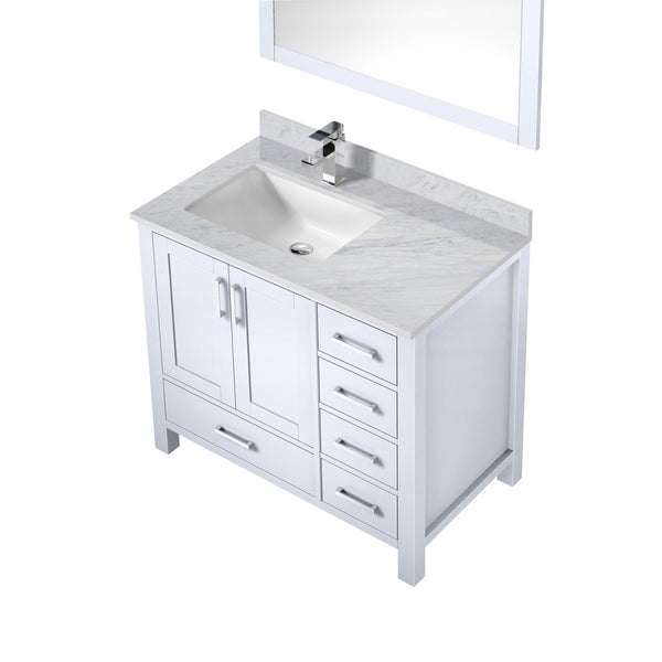English Elm White Bath Vanity Set With Left Offset Carrara Marble Top, Faucet, And 34-In. Mirror For Stylish Upgrades B2731S01256-GIGA