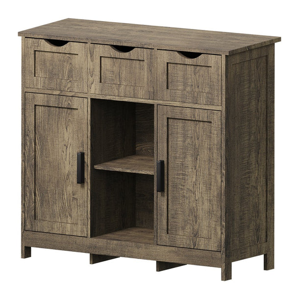 English Elm Storage Cabinet with Drawers and Adjustable Shelves, MDF Durable Accent Piece for Home Organization and Decor Gray W2386P228992