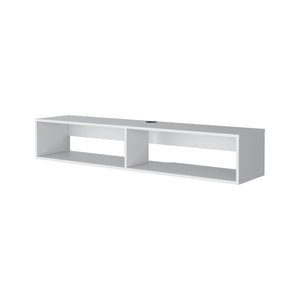 English Elm White Floating Media Rack with 2 Shelves — Space-Saving Melamine TV Stand, Durable White Finish, 59" B062P230642