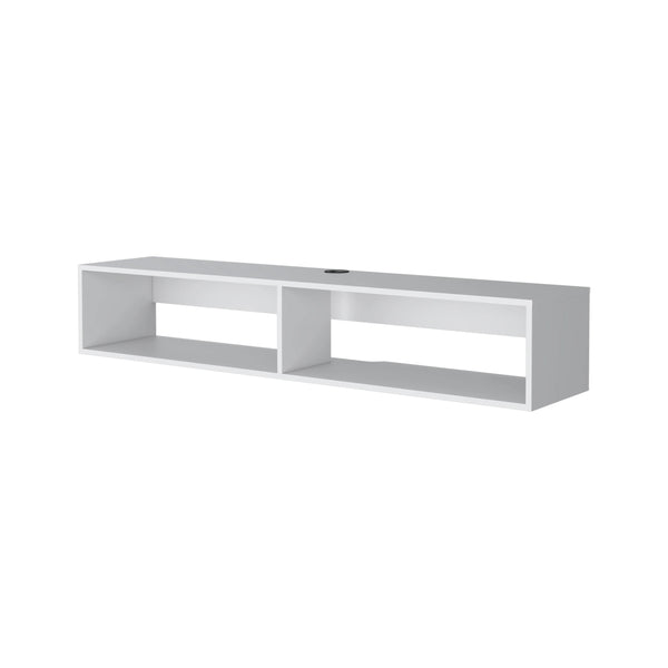 English Elm White Floating Media Rack with 2 Shelves — Space-Saving Melamine TV Stand, Durable White Finish, 59" B062P230642