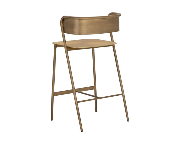 Sunpan Keanu Sleek Modern Barstool with Antique Brass Finish and Unique Starburst Design for Stylish Spaces Antique Gold