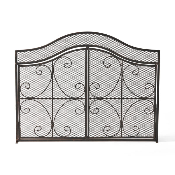 English Elm Christopher Knight Home® - FIRE Screen Gary 3-Panel Iron Fireplace Screen with Doors, Black Copper Finish, Camelback Scrollwork Protective Accent 65187.00BLKCOP