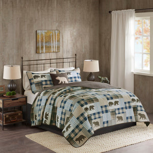 Woolrich Twin Falls Lodge/Cabin Oversized 4 Piece Quilt Set WR14-2234 Brown/Blue