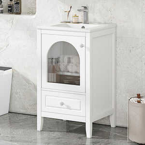 English Elm 20" Modern Bathroom Vanity With Sink, Soft-Close Glass Door, Drawer, Stylish Compact Design N725P185457K