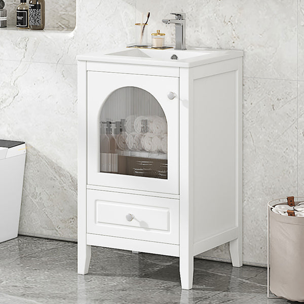 English Elm 20" Modern Bathroom Vanity With Sink, Soft-Close Glass Door, Drawer, Stylish Compact Design N725P185457K