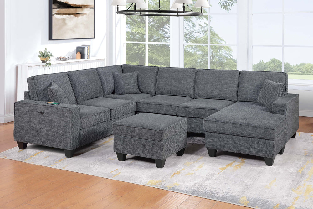 English Elm Contemporary Chenille U-shape Sectional with Usb Charging Chaise and Ottoman Included Gray,Slate B011S02188