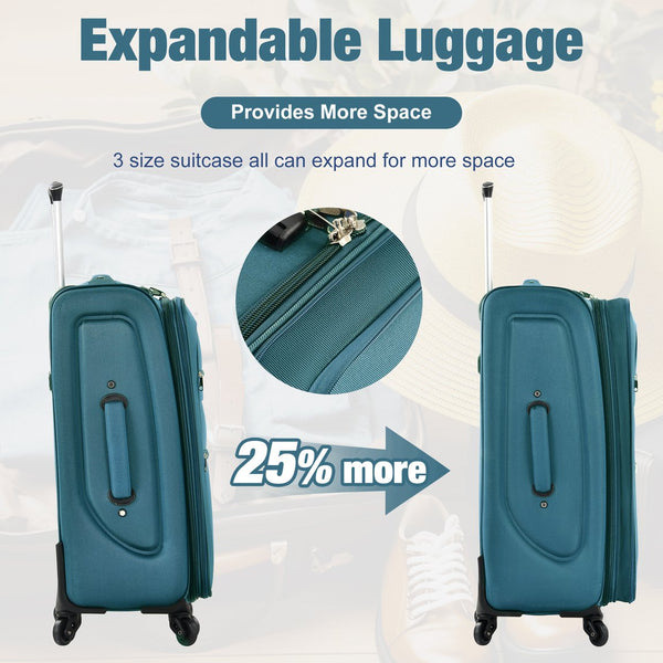 English Elm Softside Expandable Spinner Luggage Set with Tsa Lock Duffel Polyester Travel Green N732P201004F