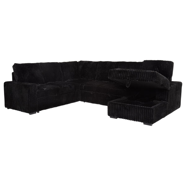 English Elm Thurston Corduroy Sectional Sofa with Hidden Chaise Storage and Pop-up Sleeper Black B062S01484