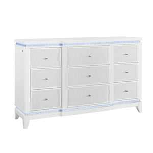 English Elm Adalid Tufted Upholstered Full Bedroom Set with Led Lighting and Glam White Finish B201S00188