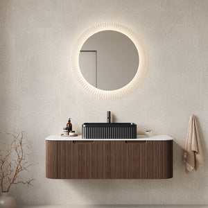 English Elm Dina Floating Bathroom Vanity with Crystal Glass Basin and Sintered Stone Top Black,Carrara White,Dark Walnut W2615S00196