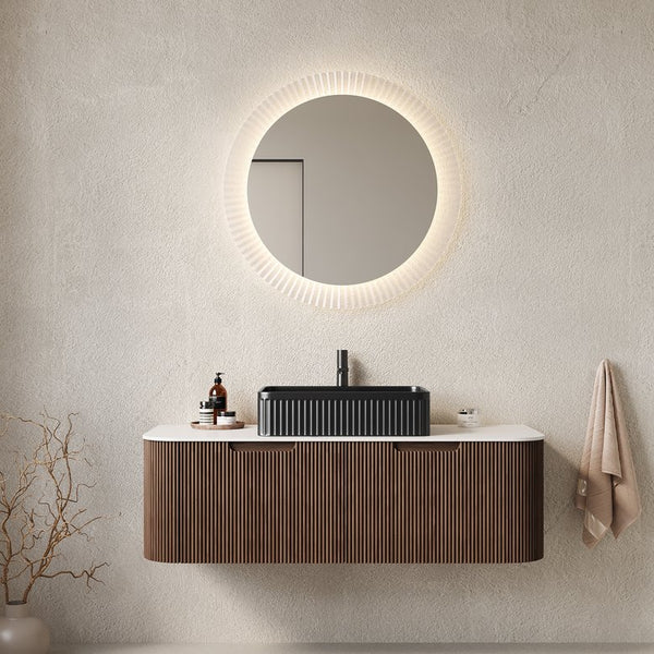 English Elm Dina Floating Bathroom Vanity with Crystal Glass Basin and Sintered Stone Top Black,Carrara White,Dark Walnut W2615S00196