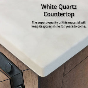 English Elm Rustic Barnwood Double Bath Vanity 84" W X 22" D With White Quartz Top – Stylish Storage & Charm B2731P260669-GIGA