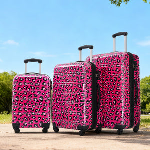 English Elm Hardshell Polycarbonate Luggage Set Three Piece Spinner Suitcases with Tsa Lock Hot Pink Leopard N732P218227H