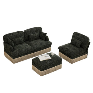 English Elm 100"comfy Chenille Leopard Print Sectional Sofa with Tassel Trim and Movable Ottoman Green W5656S00032