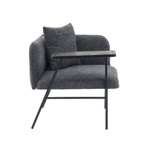 English Elm Leisure Linen Accent Chair with Built-in Side Table Pockets and Lumbar Pillow Modern Dark Gray W395P453309