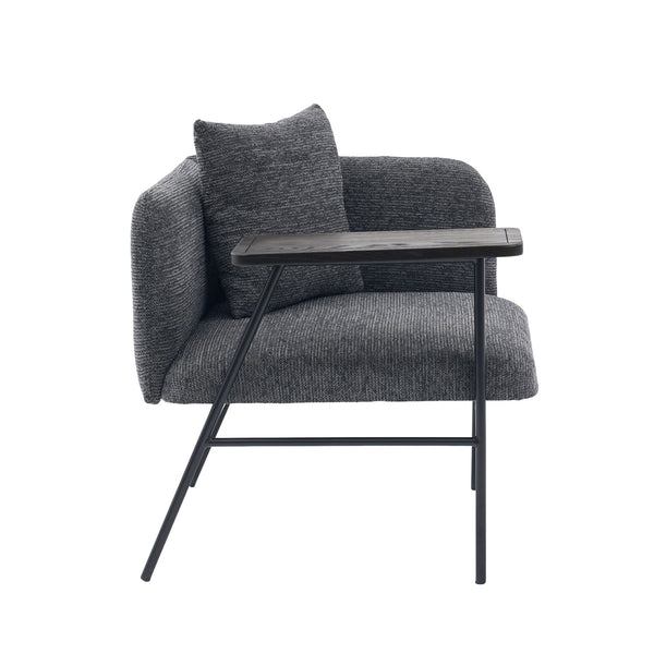 English Elm Leisure Linen Accent Chair with Built-in Side Table Pockets and Lumbar Pillow Modern Dark Gray W395P453309