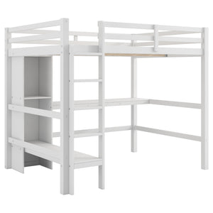English Elm Full Size Loft Bed With Under-Bed Desk & Multifunction Shelves - Space-Saving White Design For Teens N7090005004K