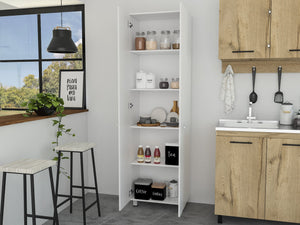 English Elm Pensacola, White Double Door Pantry Cabinet 78" High with Five 14.5" Shelves, Particle Board Storage B128S00142