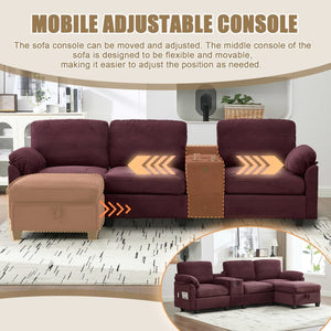 English Elm United L-Shaped Multifunctional Corduroy Sofa: 4-Seater With Usb Ports, Cup Holders & Storage Solutions W1568S00220-GIGA