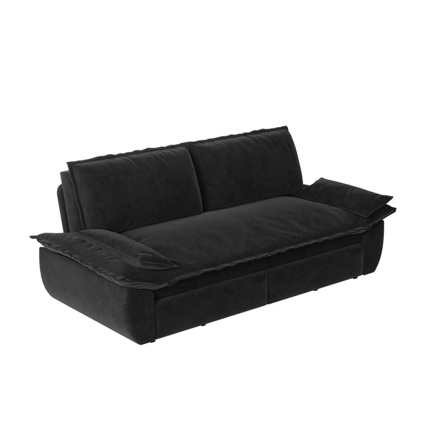 English Elm 73.2" Queen Sleeper Sofa Convertible Corduroy Loveseat for Guest Room or Living Space Black W1885S00228