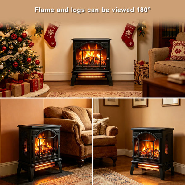 English Elm 18 Inch Infrared Quartz Freestanding Electric Fireplace Stove with 3d Flame Effect W1769112699
