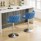 English Elm ,Swivel Barstools Adjusatble Seat Height With Chrome Base, Modern Pu Upholstered Bar Stools With The Whole Back Tufted, For Home Pub and Kitchen Island,Blue, Set Of 2