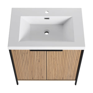 English Elm 30" Modern Freestanding Bathroom Vanity with Resin Sink, Soft-Close Doors, Adjustable Shelf, Durable Plywood Finish Light Coffee W999S00295