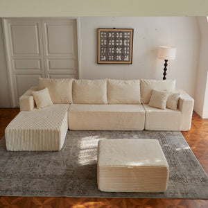 English Elm 133.86" Modular Cloud Sectional Corded Fabric U Shaped Sofa with Ottoman No Assembly W668S00010