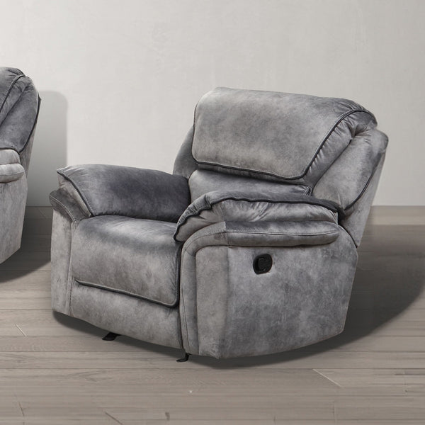 English Elm Gray Gray Transitional Leatherette Manual Recliner with Pillow-Top Arms, Contrast Welt & Drop-Down Table B2741P385168