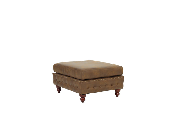English Elm 1pc Cocktail Ottoman Breathable Leatherette Tufted Accent Bench with Handcrafted Gourd Wooden Legs, Stylish Living Room Statement piece Dark Coffee 32 L x 15 W x 36 H B011P234291