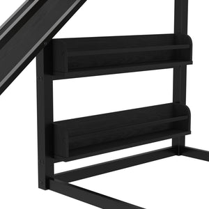 English Elm Twin Metal Loft Bed with Slide Basketball Hoop Climbing Wall and Built-in Shelves Black W1580S00342