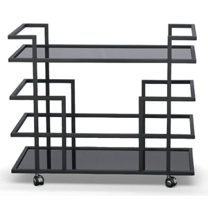 VIG Furniture Deakin Contemporary Black Stainless Steel Wine Rack With Tempered Glass — Holds 20 Bottles, Mobile Elegance VGHB-01W4-BLK