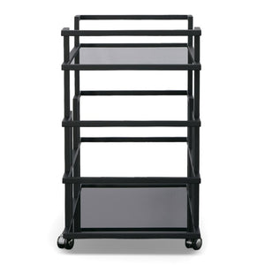 VIG Furniture Deakin Contemporary Black Stainless Steel Wine Rack With Tempered Glass — Holds 20 Bottles, Mobile Elegance VGHB-01W4-BLK