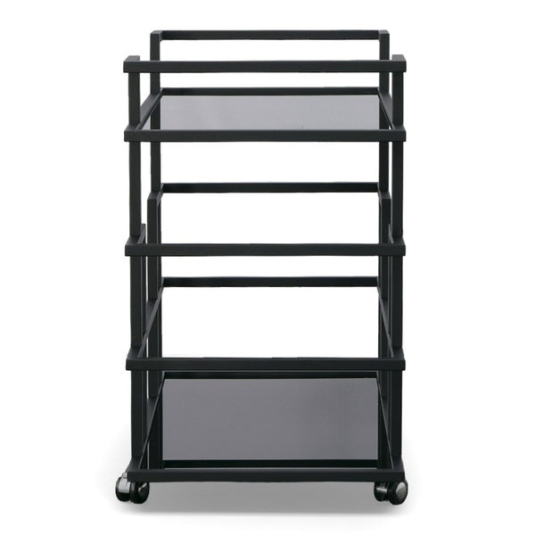 VIG Furniture Deakin Contemporary Black Stainless Steel Wine Rack With Tempered Glass — Holds 20 Bottles, Mobile Elegance VGHB-01W4-BLK