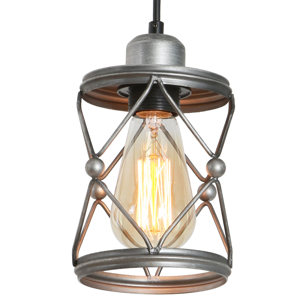 English Elm Industrial Brushed Nickel Mini Cage Pendant Light - Adjustable LED Downlight for Kitchen Island, Dining Room T3177P299501