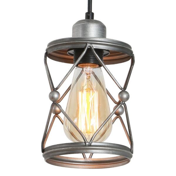 English Elm Industrial Brushed Nickel Mini Cage Pendant Light - Adjustable LED Downlight for Kitchen Island, Dining Room T3177P299501